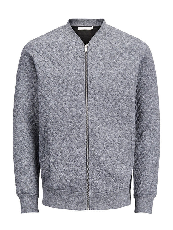 Zip Quilted Baseball Neck Sweater Heather Grey